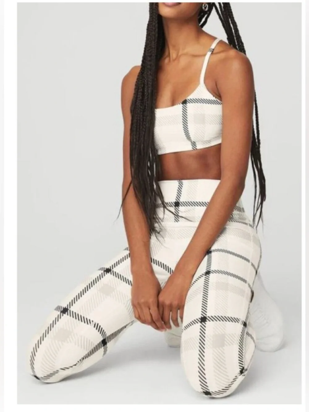 Alo High-Waist Airlift Magnified Plaid Legging Ivory Black Tartan Hi-Rise Tight